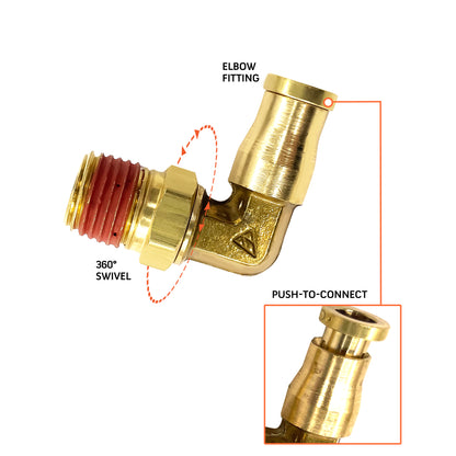 Push-In To Easy Connect Brass Swivel Air Male Elbow Fitting - 10 Pieces